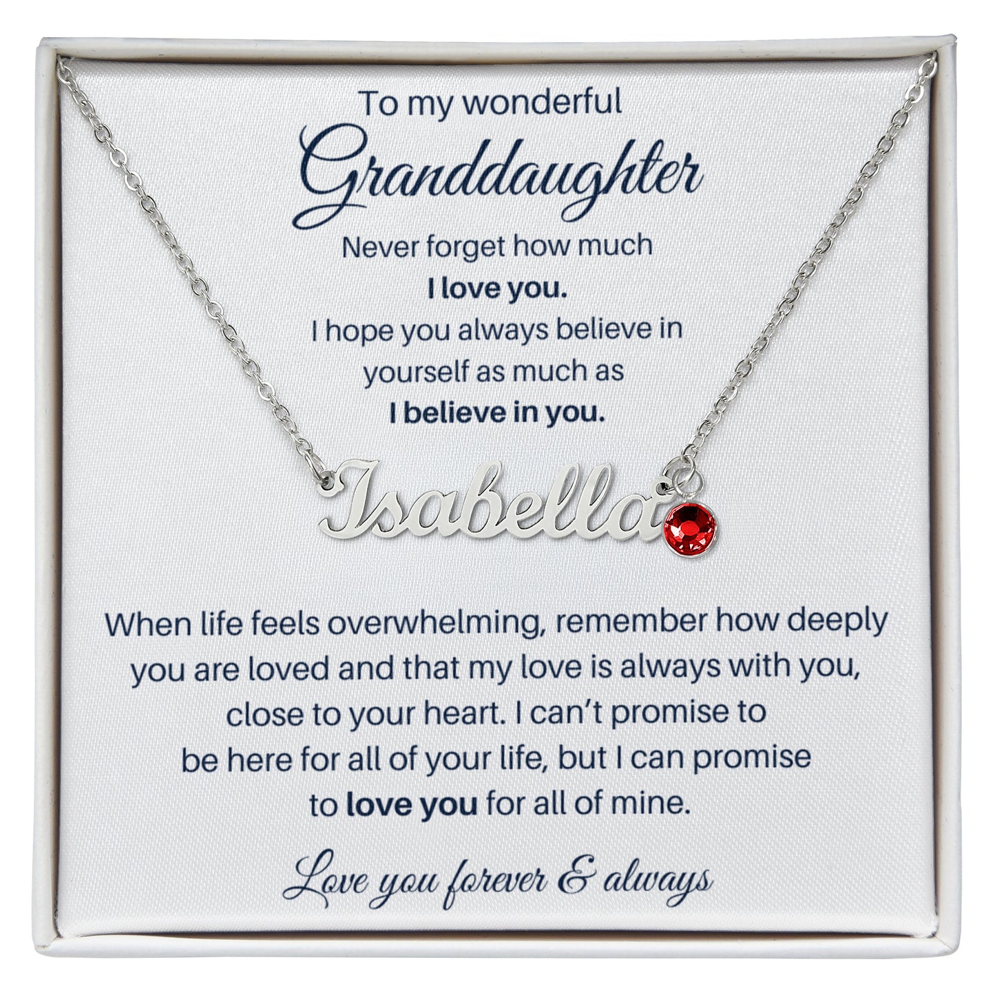 To My Wonderful Granddaugther - Never Forget - Custom Name Necklace With Birthstone