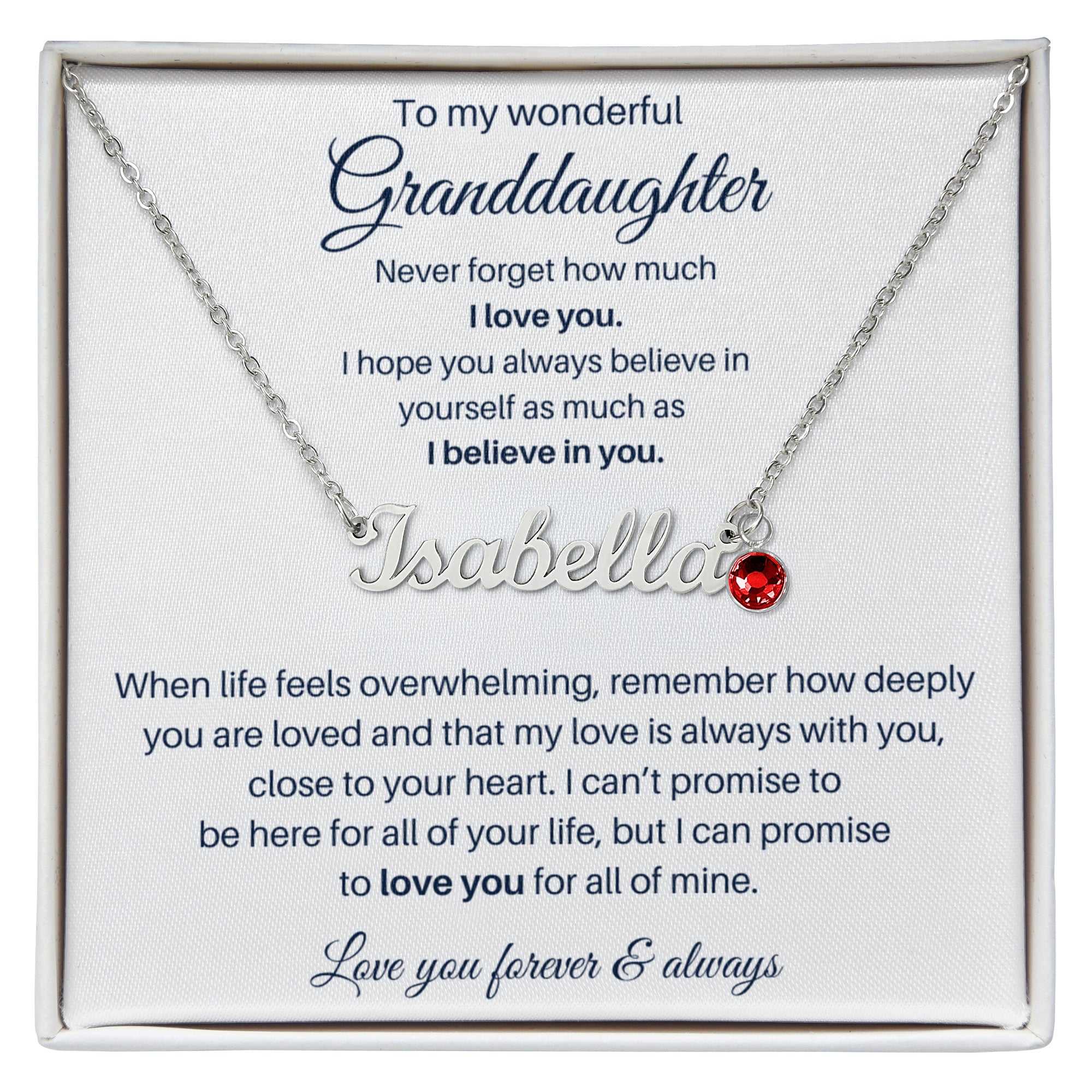 To My Wonderful Granddaugther - Never Forget - Custom Name Necklace With Birthstone
