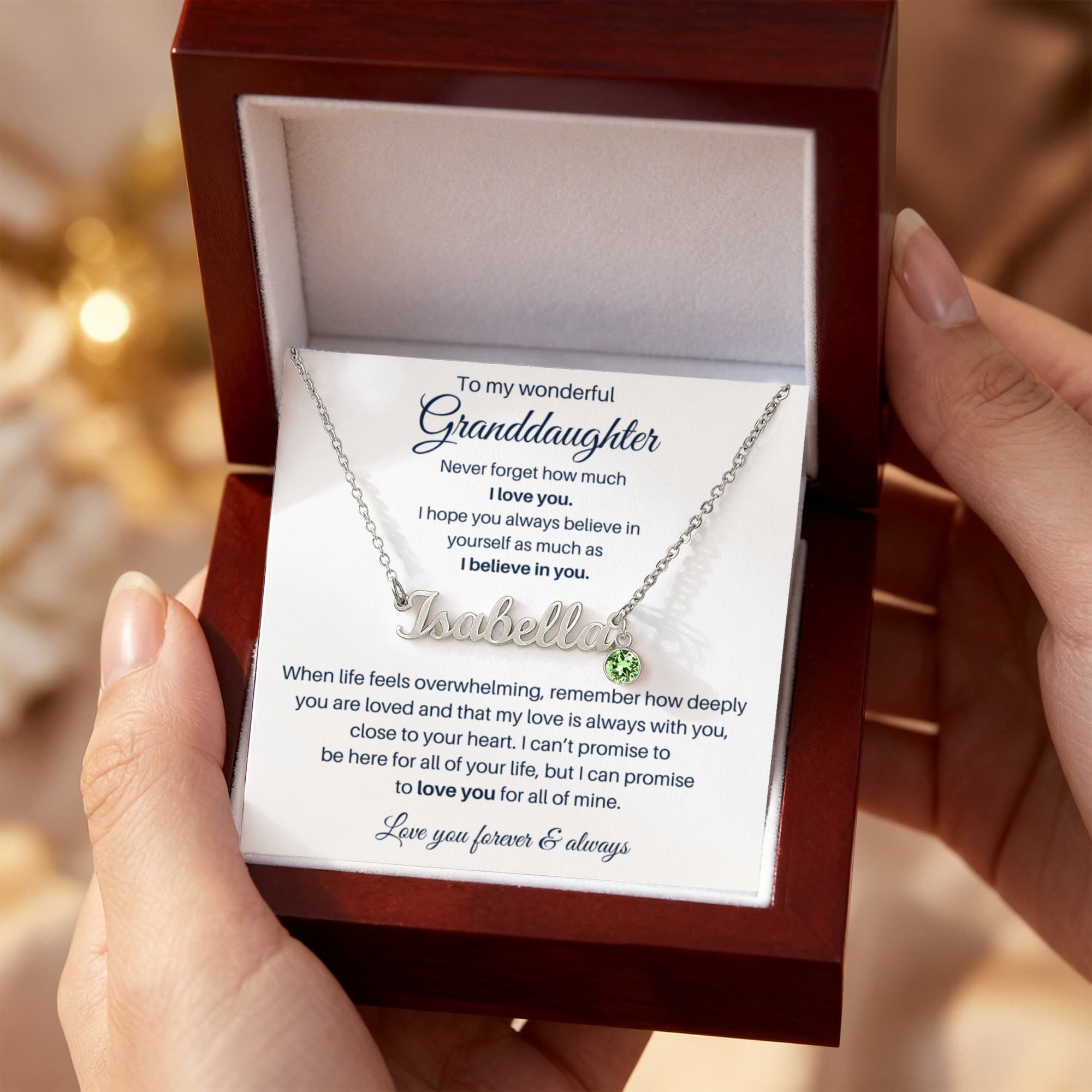 To My Wonderful Granddaugther - Never Forget - Custom Name Necklace With Birthstone