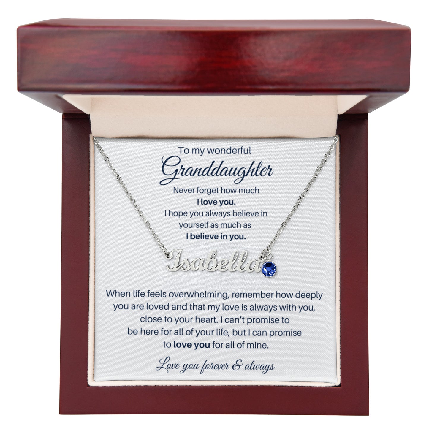 To My Wonderful Granddaugther - Never Forget - Custom Name Necklace With Birthstone