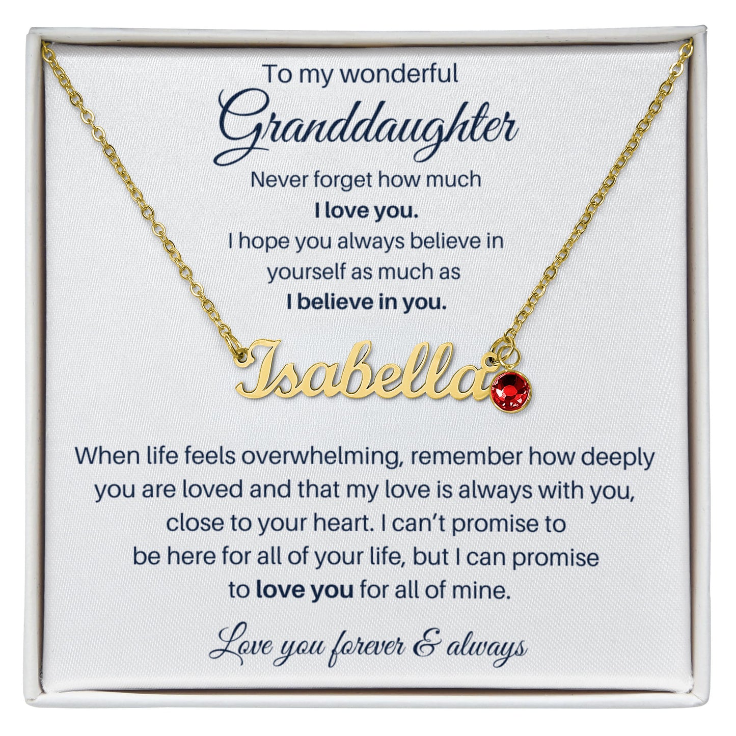 To My Wonderful Granddaugther - Never Forget - Custom Name Necklace With Birthstone