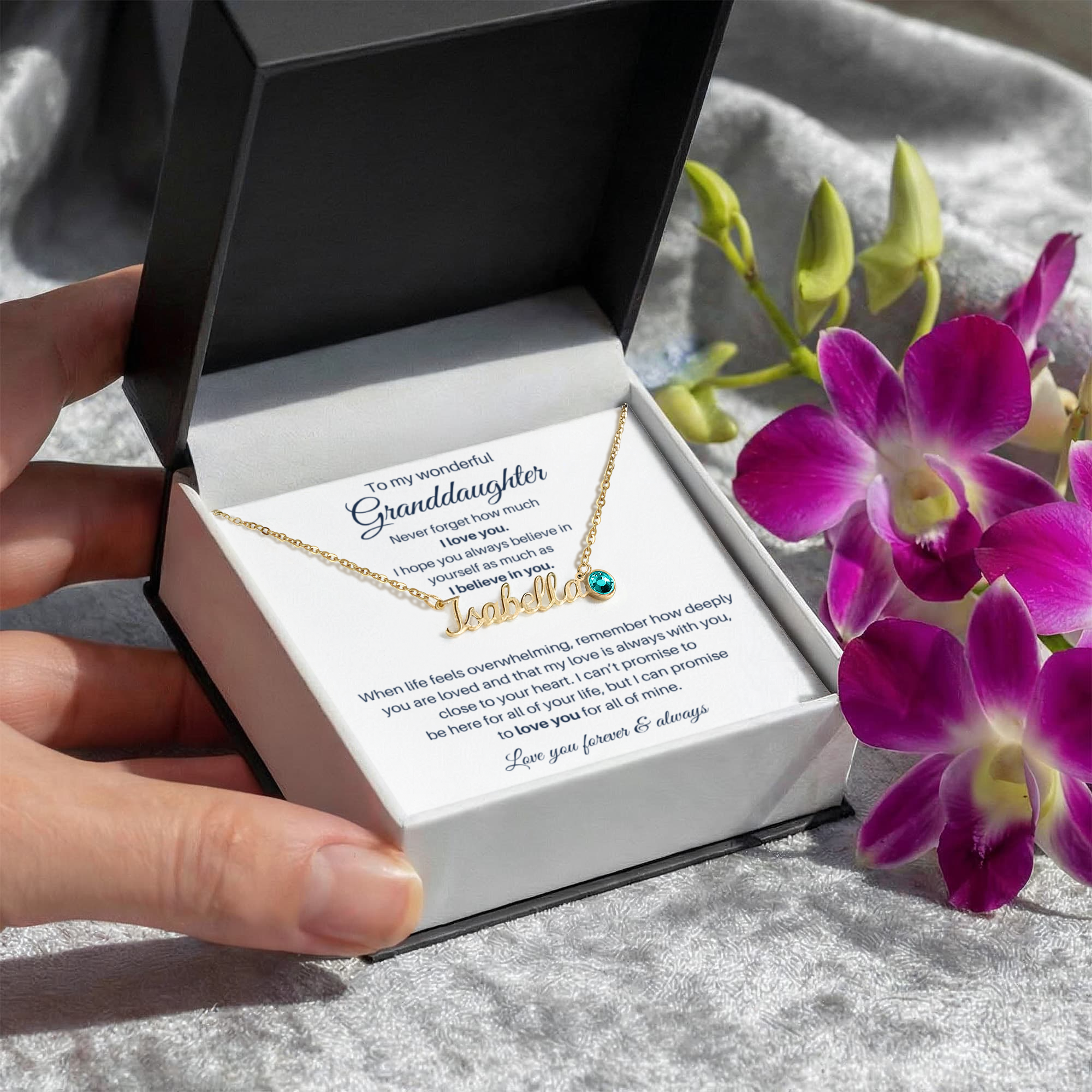 To My Wonderful Granddaugther - Never Forget - Custom Name Necklace With Birthstone