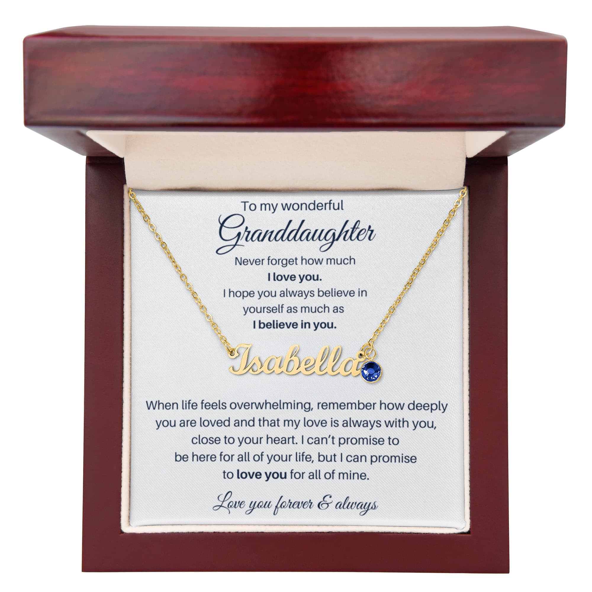 To My Wonderful Granddaugther - Never Forget - Custom Name Necklace With Birthstone