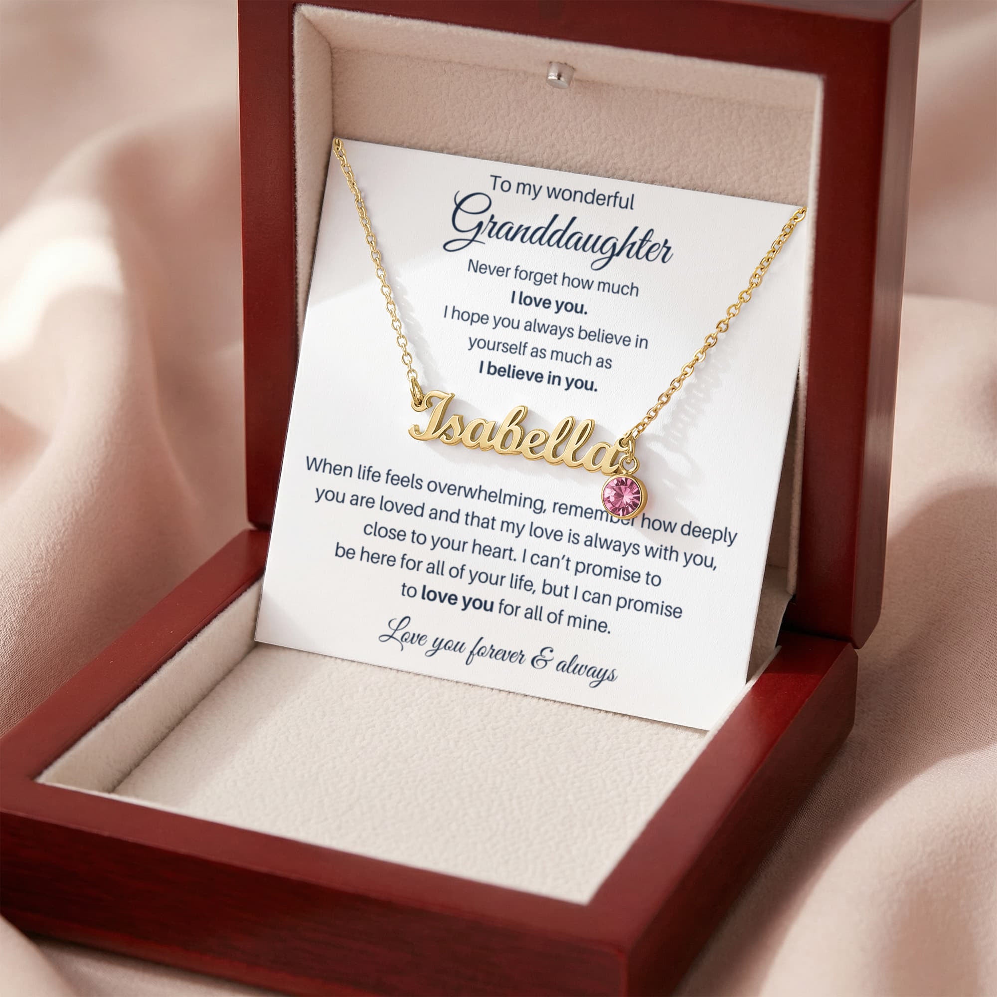 To My Wonderful Granddaugther - Never Forget - Custom Name Necklace With Birthstone