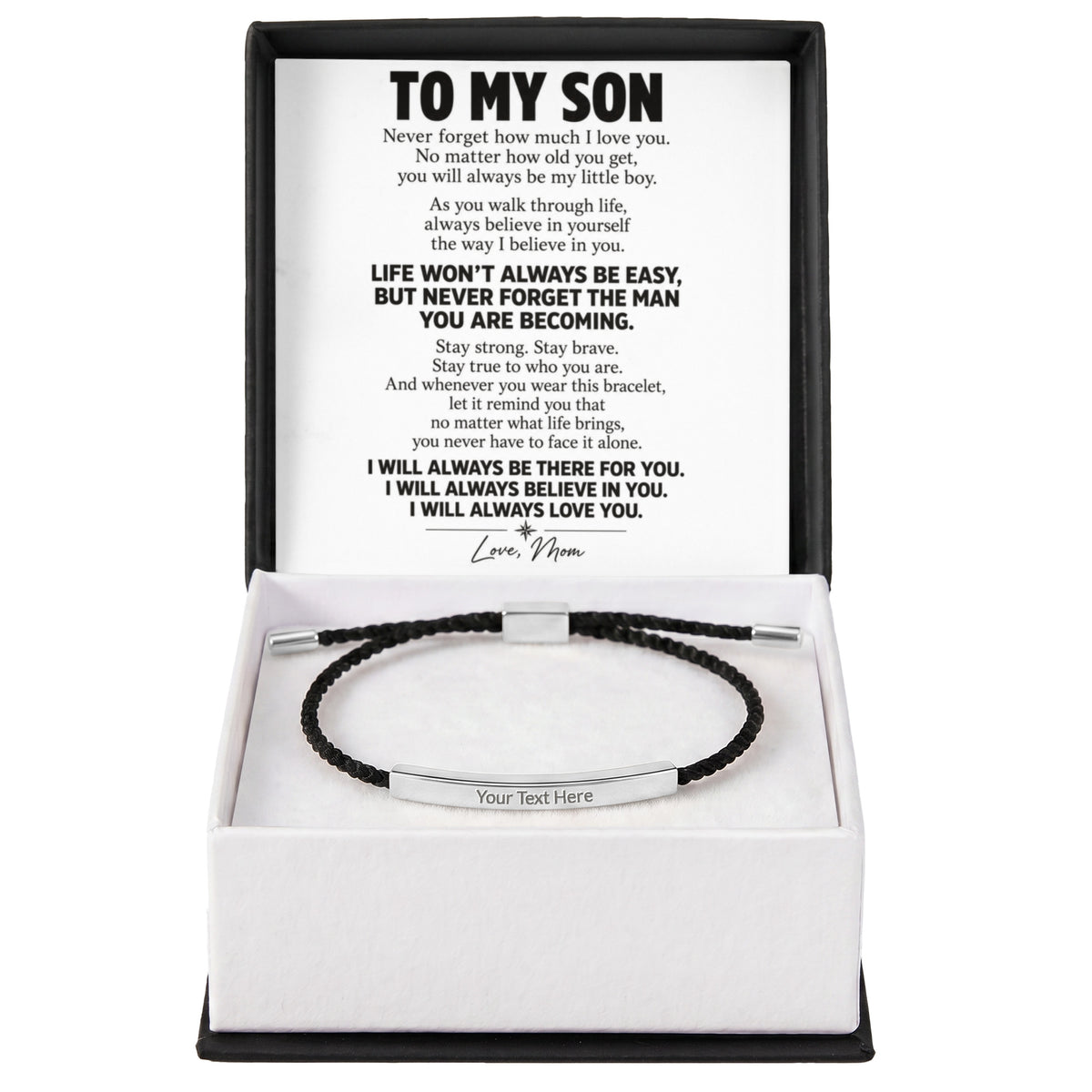 To My Son – Never Forget How Much I Love You – Personalized Inspirational Engraved Bracelet