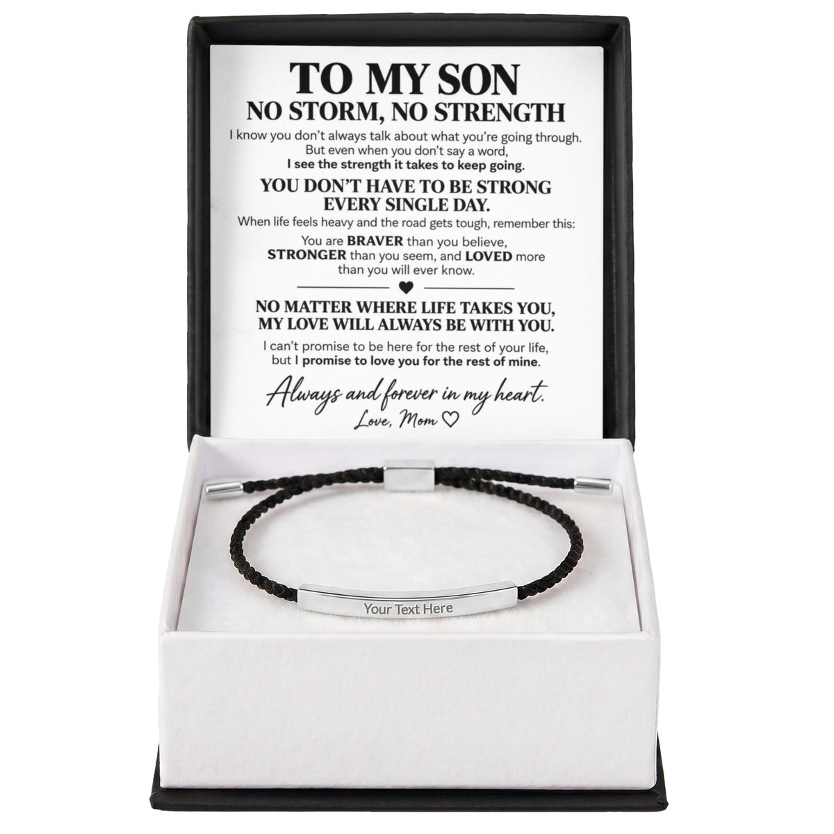To My Son – No Storm, No Strength – Personalized Inspirational Engraved Bracelet
