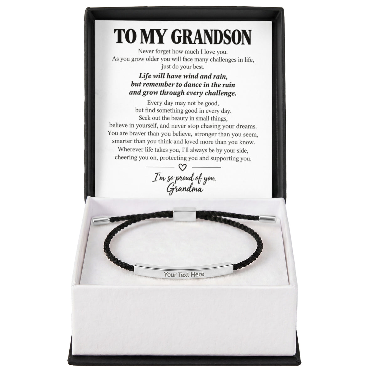 To My Grandson – I'm So Proud Of You – Personalized Inspirational Engraved Bracelet
