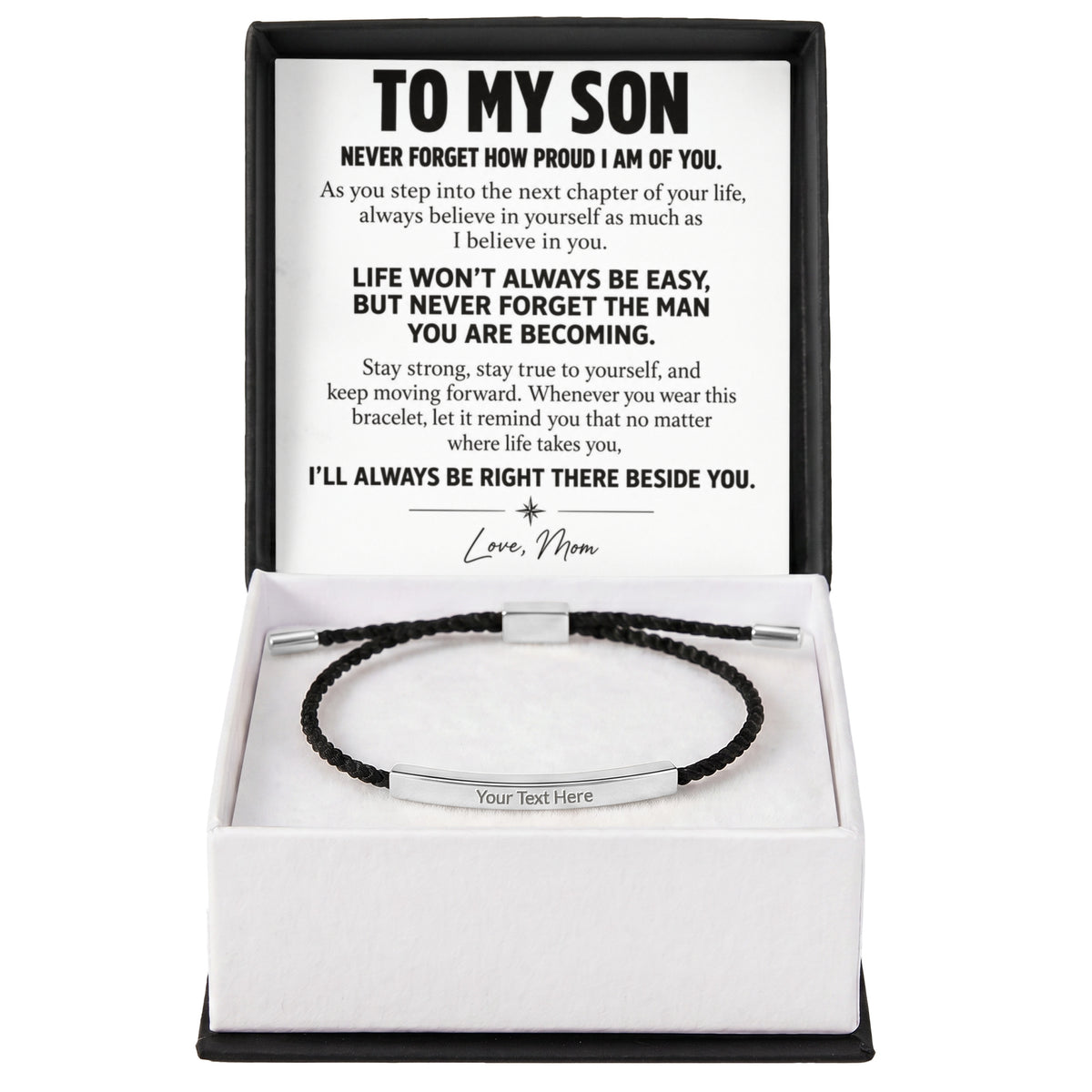 To My Son – Life Won't Always Be Easy – Personalized Inspirational Engraved Bracelet
