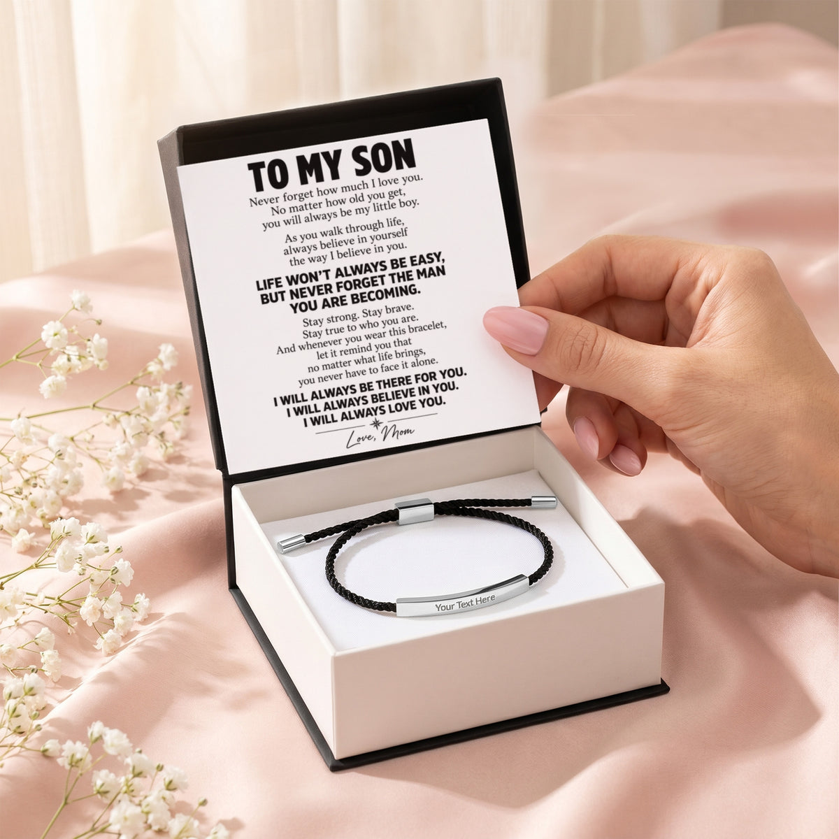 To My Son – Never Forget How Much I Love You – Personalized Inspirational Engraved Bracelet
