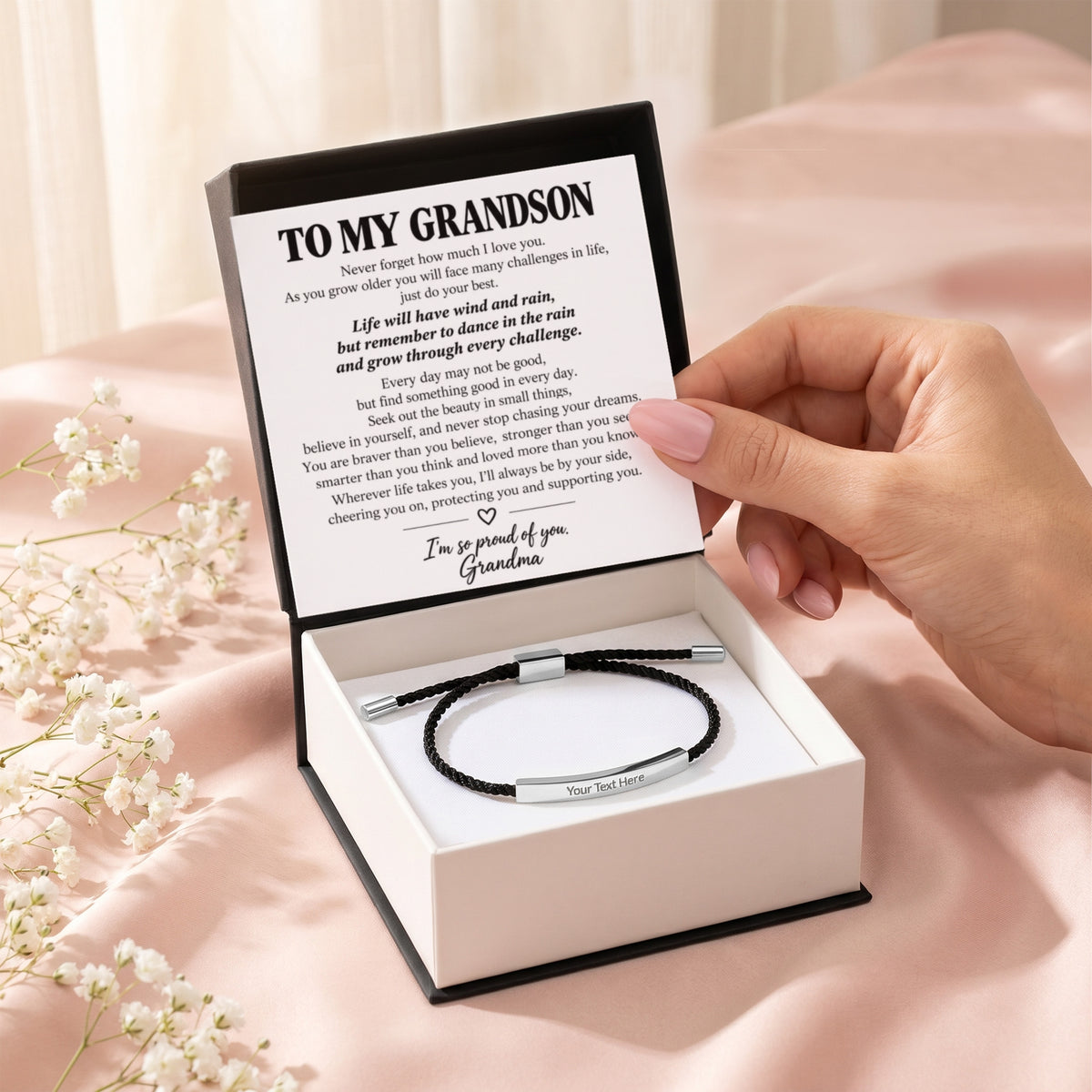 To My Grandson – I'm So Proud Of You – Personalized Inspirational Engraved Bracelet