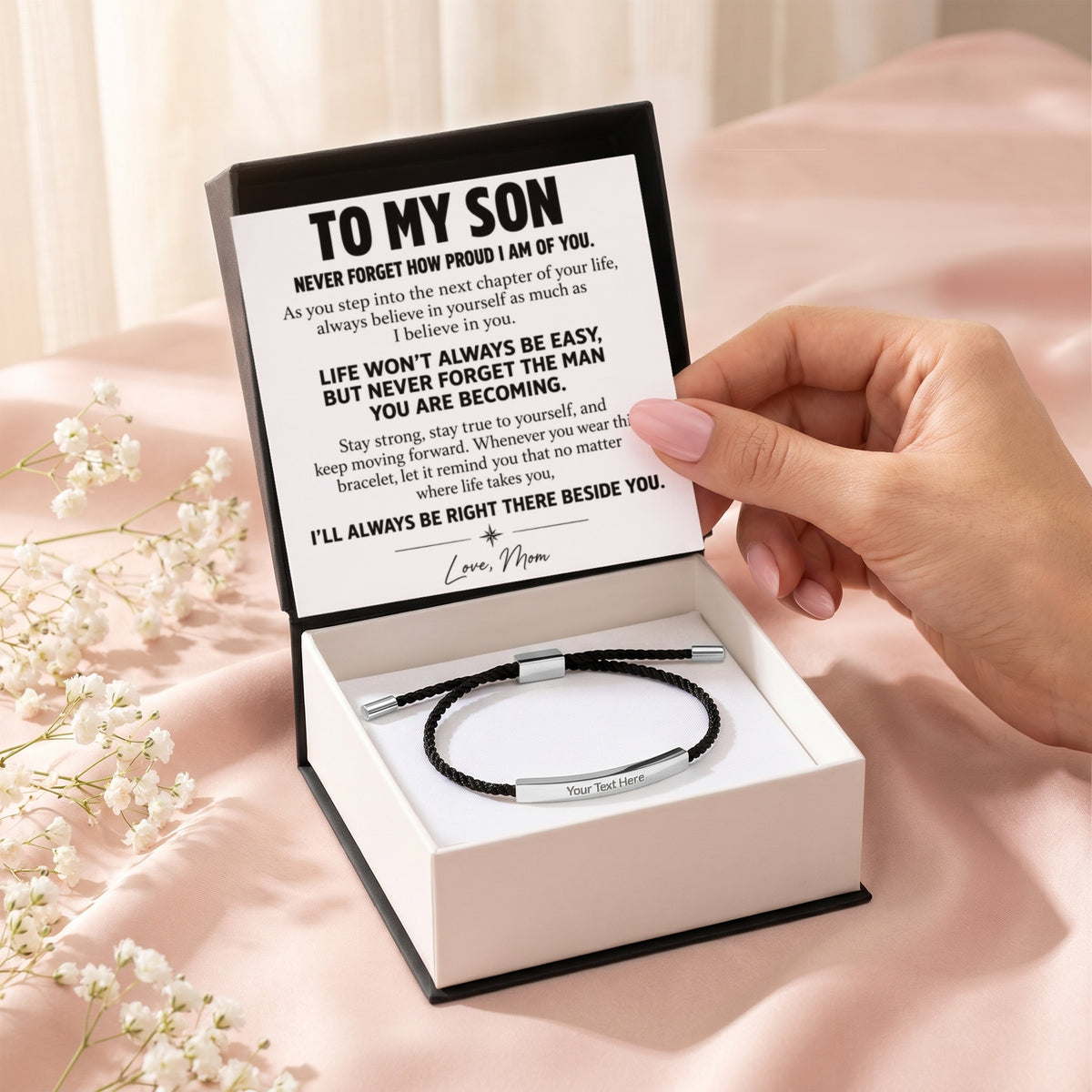 To My Son – Life Won't Always Be Easy – Personalized Inspirational Engraved Bracelet