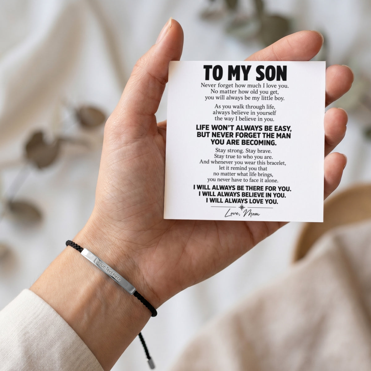 To My Son – Never Forget How Much I Love You – Personalized Inspirational Engraved Bracelet