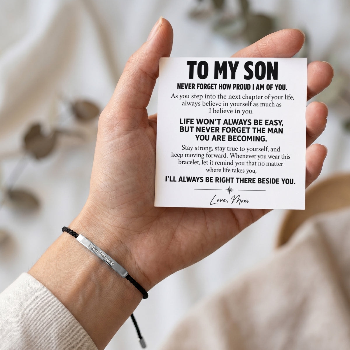 To My Son – Life Won't Always Be Easy – Personalized Inspirational Engraved Bracelet