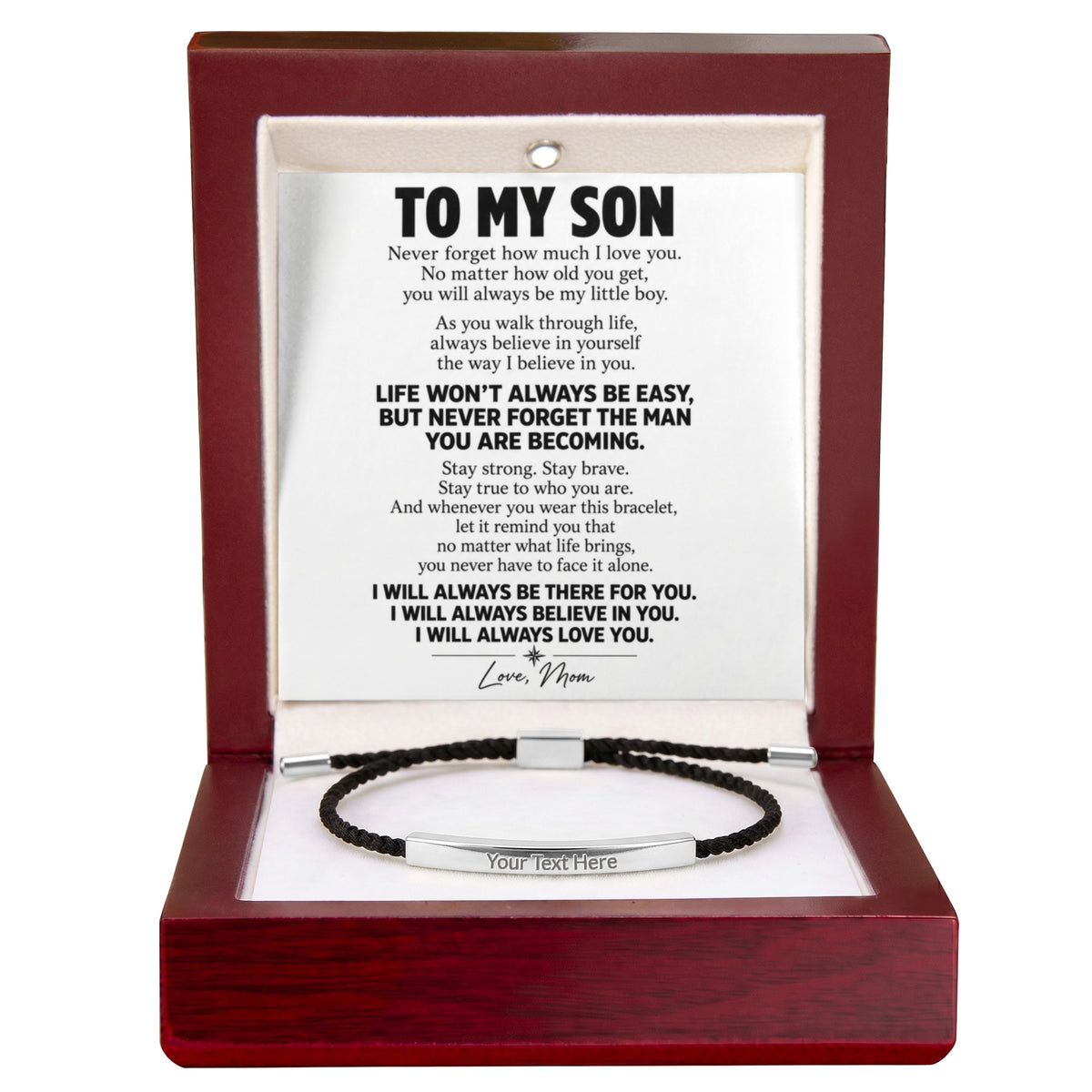 To My Son – Never Forget How Much I Love You – Personalized Inspirational Engraved Bracelet