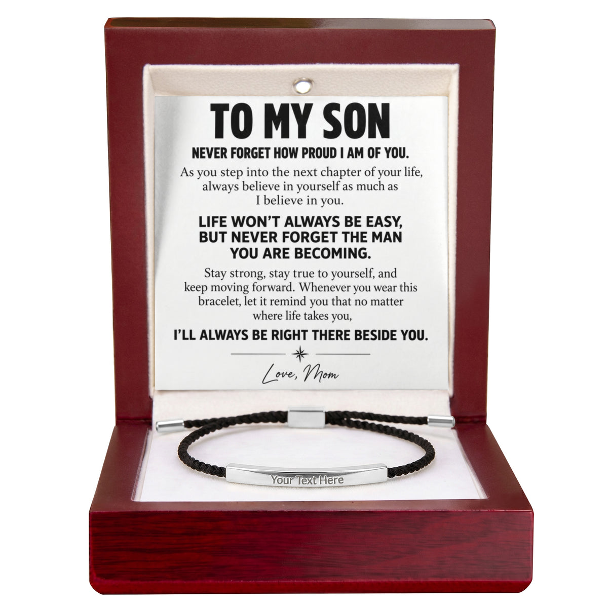 To My Son – Life Won't Always Be Easy – Personalized Inspirational Engraved Bracelet