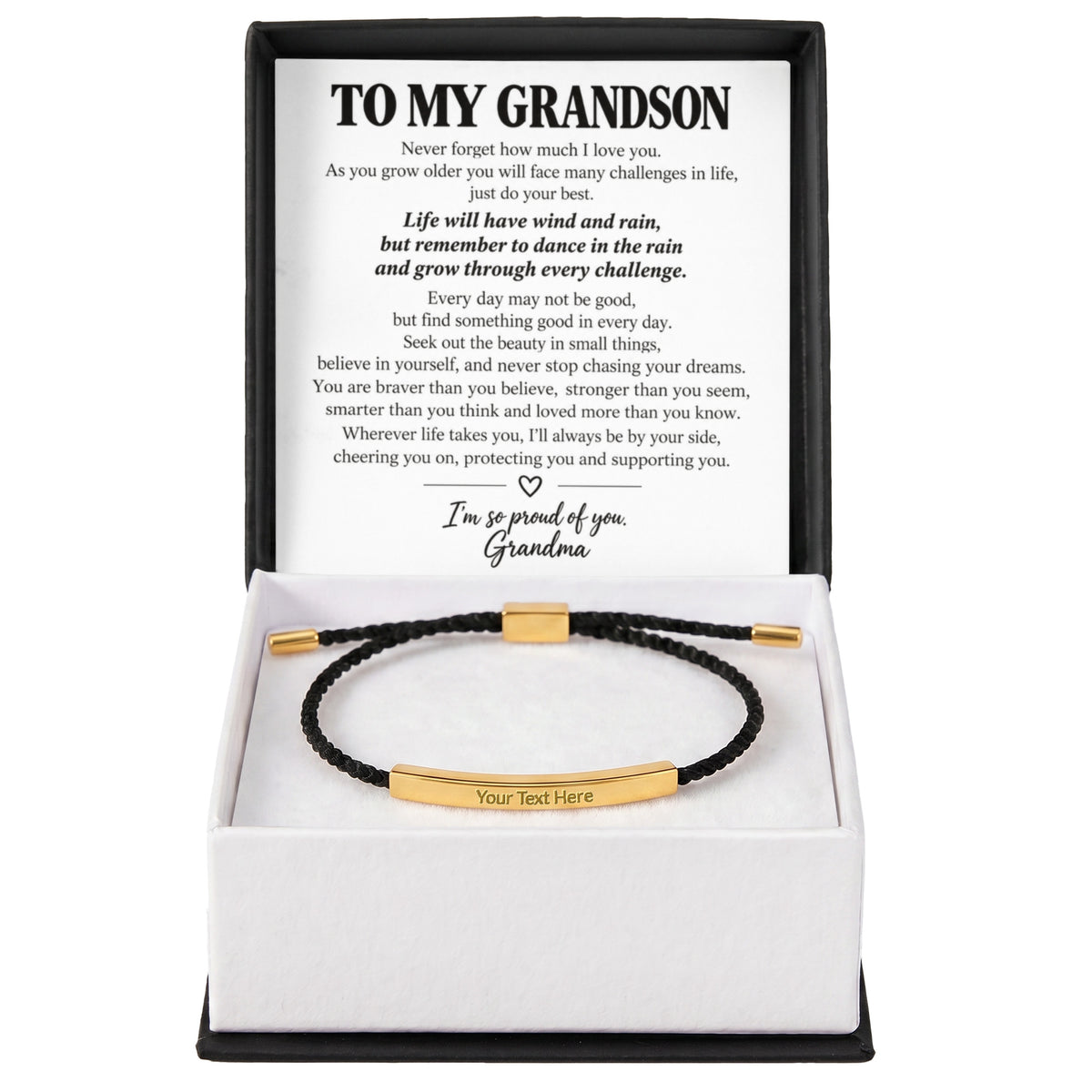 To My Grandson – I'm So Proud Of You – Personalized Inspirational Engraved Bracelet