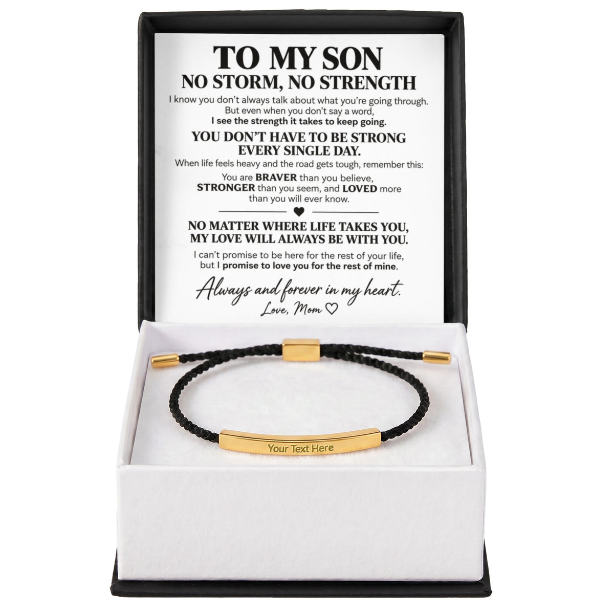 To My Son – No Storm, No Strength – Personalized Inspirational Engraved Bracelet