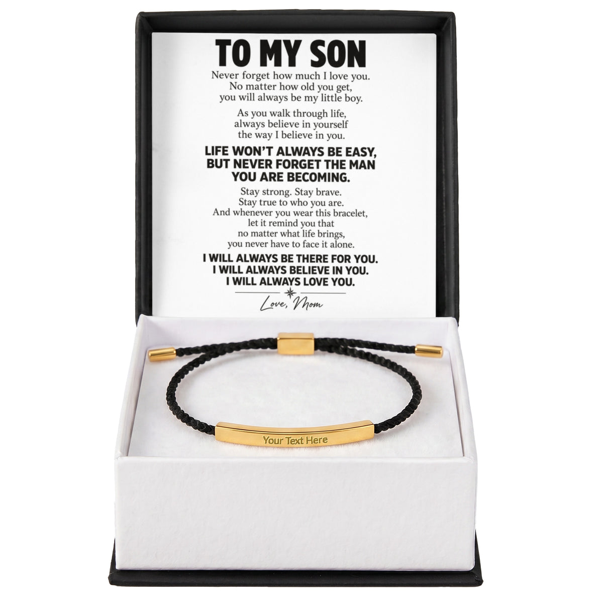 To My Son – Never Forget How Much I Love You – Personalized Inspirational Engraved Bracelet