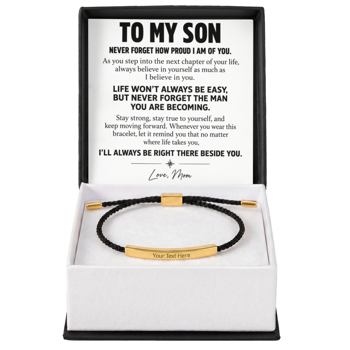To My Son – Life Won't Always Be Easy – Personalized Inspirational Engraved Bracelet