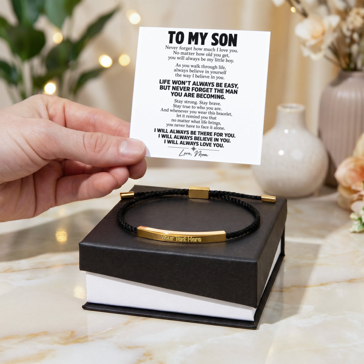 To My Son – Never Forget How Much I Love You – Personalized Inspirational Engraved Bracelet