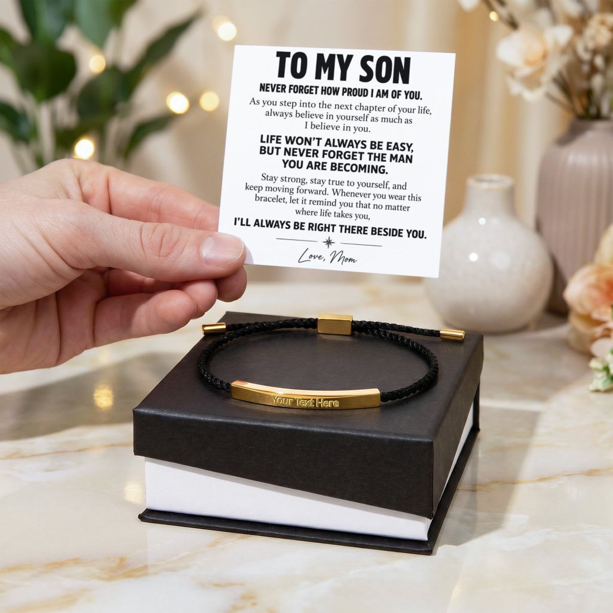 To My Son – Life Won't Always Be Easy – Personalized Inspirational Engraved Bracelet