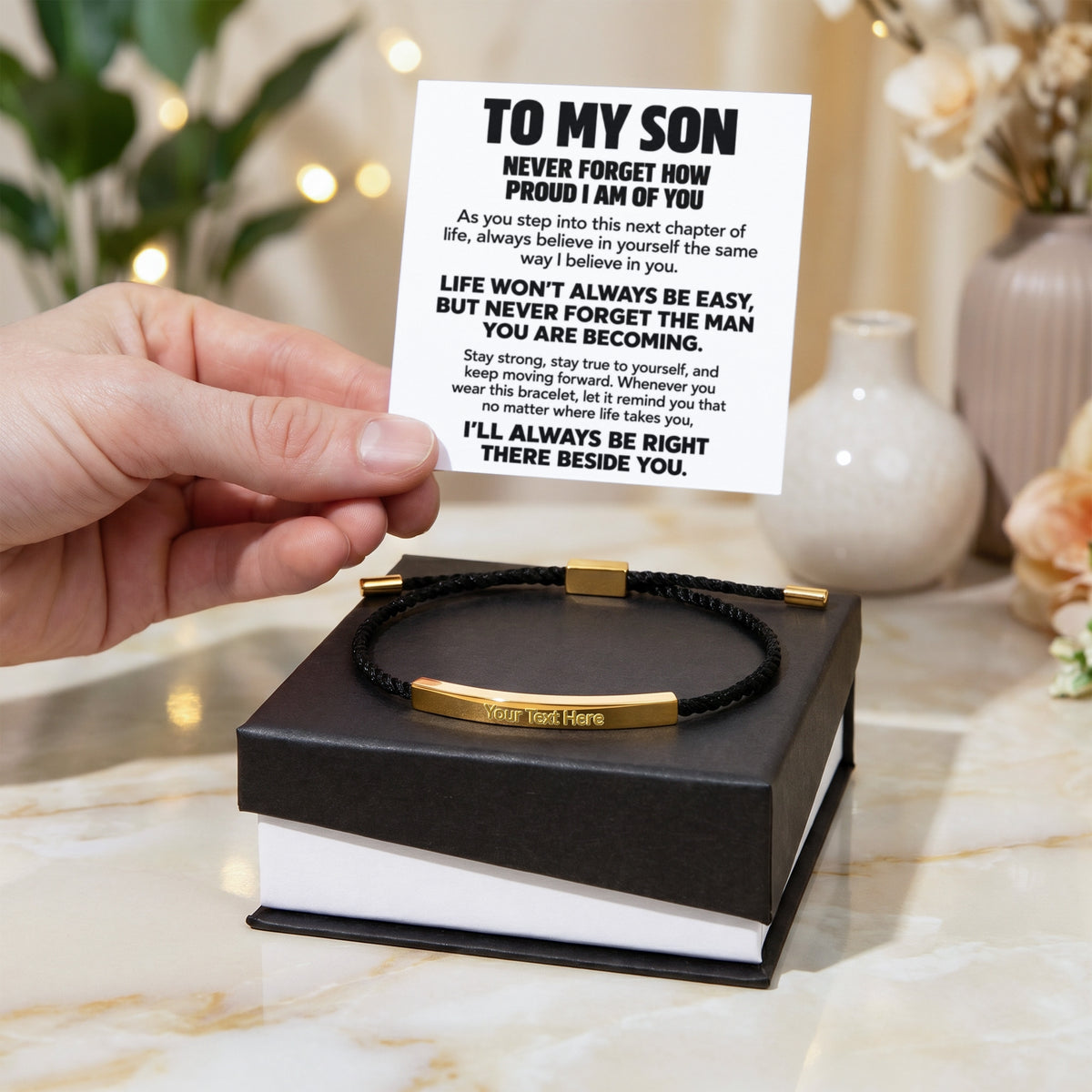 To My Son – Always Be Right There Beside You – Personalized Inspirational Engraved Bracelet