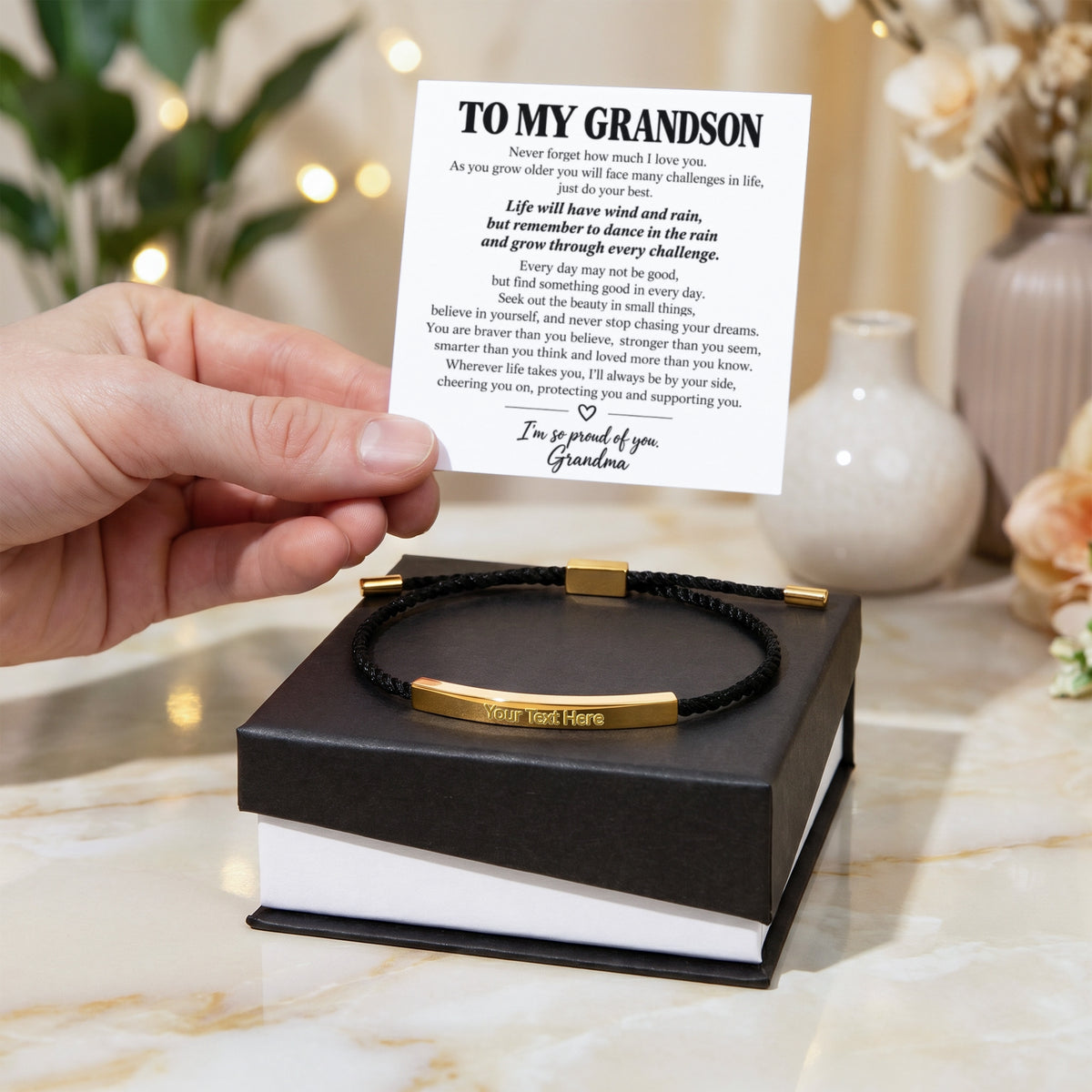 To My Grandson – I'm So Proud Of You – Personalized Inspirational Engraved Bracelet