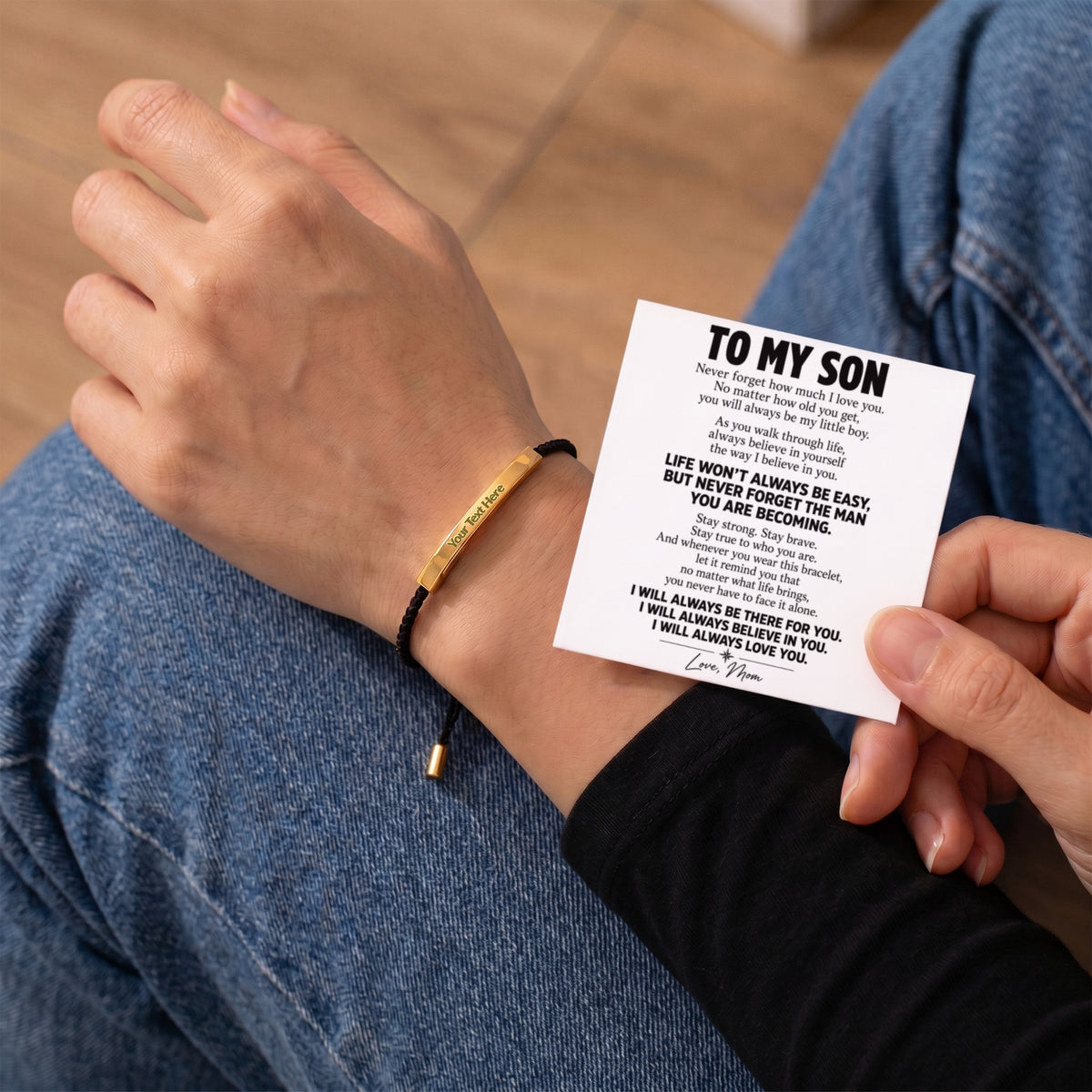 To My Son – Never Forget How Much I Love You – Personalized Inspirational Engraved Bracelet