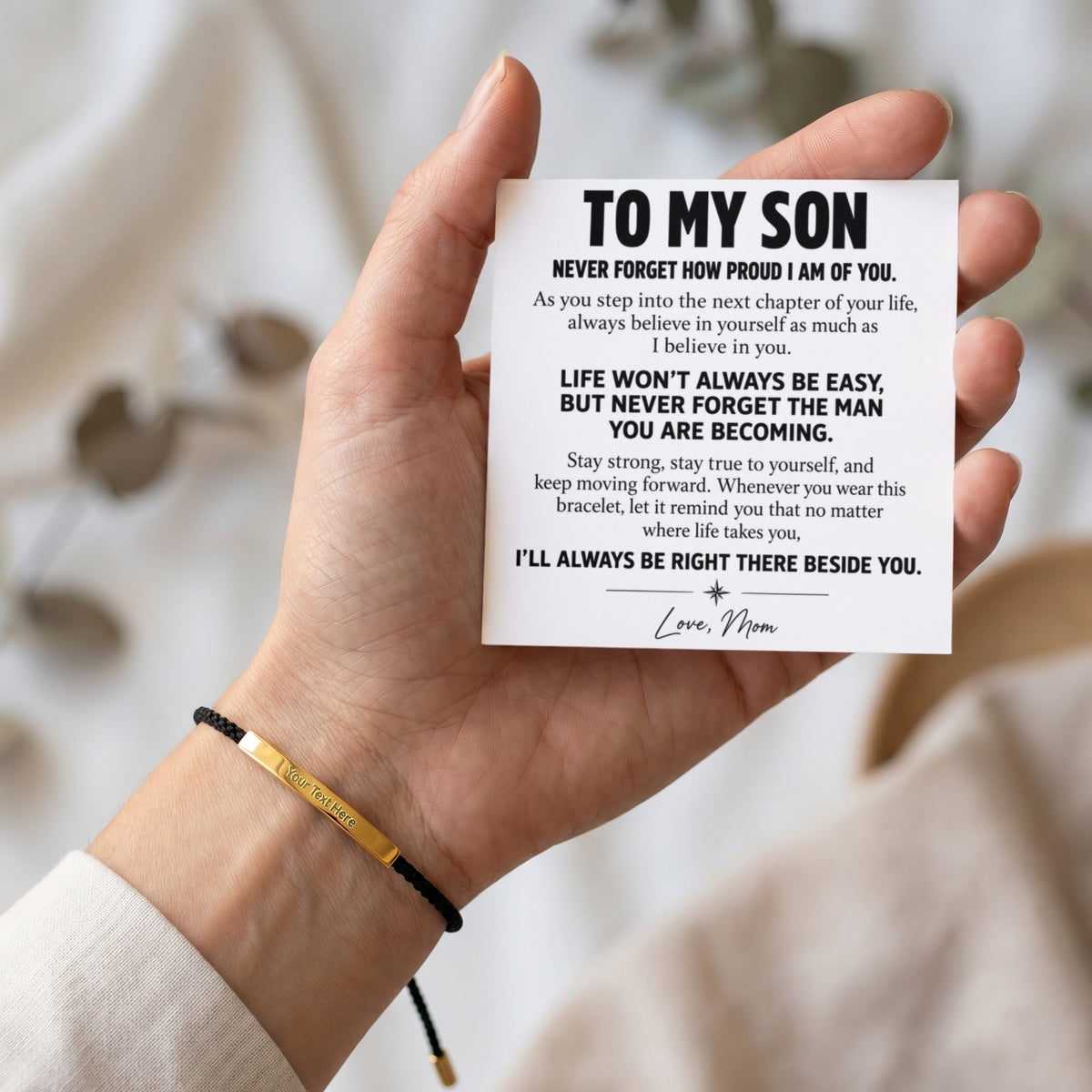 To My Son – Life Won't Always Be Easy – Personalized Inspirational Engraved Bracelet