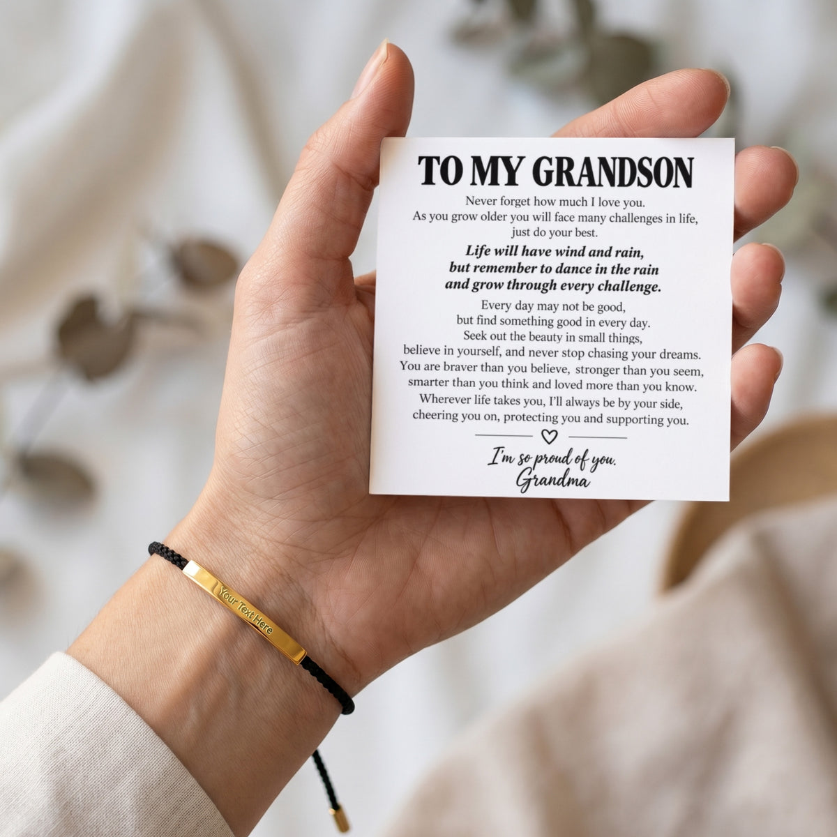 To My Grandson – I'm So Proud Of You – Personalized Inspirational Engraved Bracelet