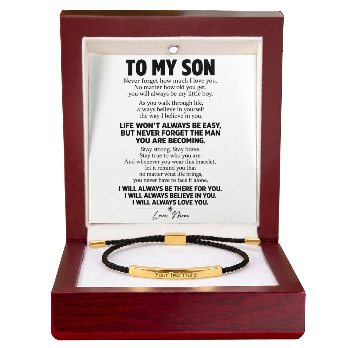 To My Son – Never Forget How Much I Love You – Personalized Inspirational Engraved Bracelet