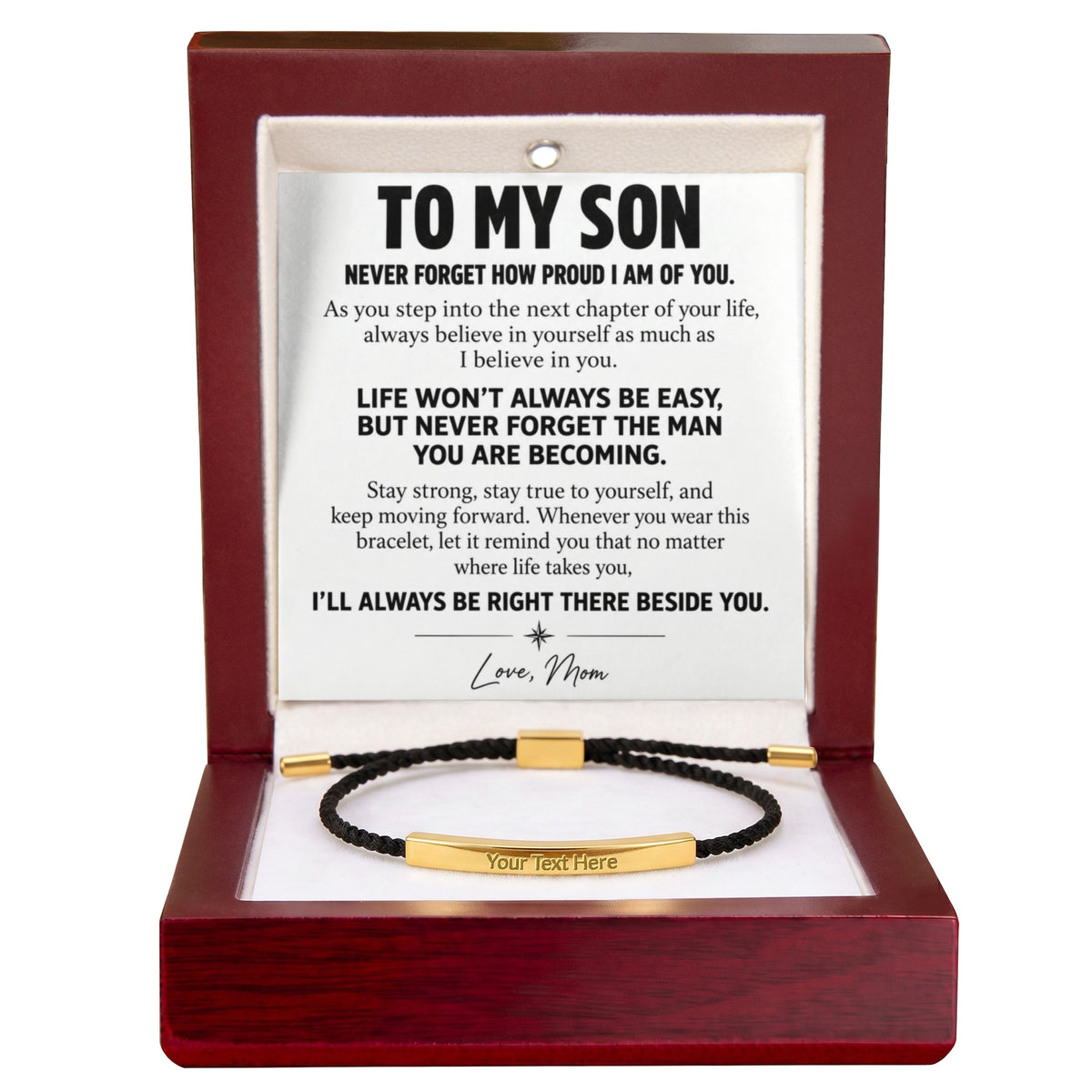 To My Son – Life Won't Always Be Easy – Personalized Inspirational Engraved Bracelet
