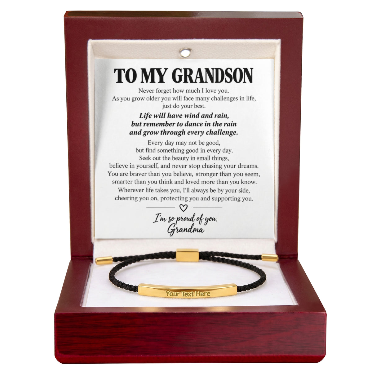 To My Grandson – I'm So Proud Of You – Personalized Inspirational Engraved Bracelet