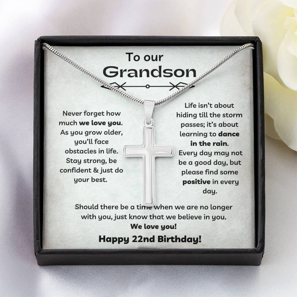 To Our Grandson's 22nd Birthday - Personalized Stainless Steel Cross
