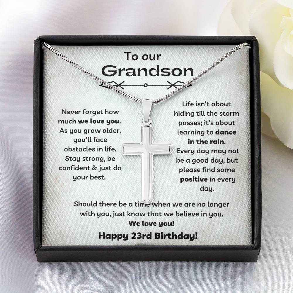 To Our Grandson's 23rd Birthday - Personalized Stainless Steel Cross