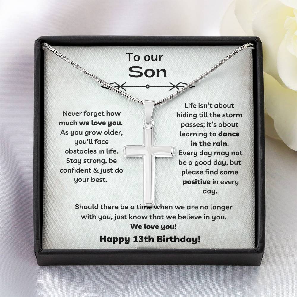 To Our Son's 13th Birthday - Personalized Stainless Steel Cross