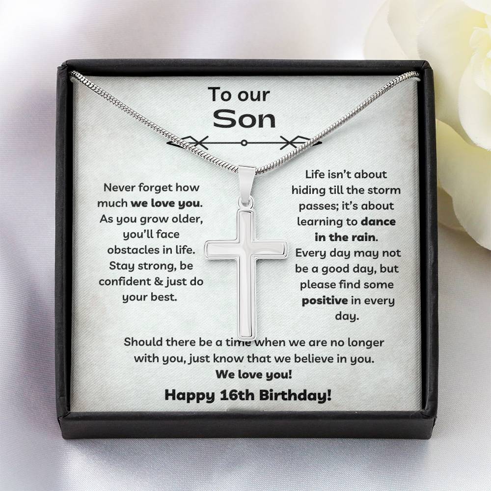 To Our Son's 16th Birthday - Personalized Stainless Steel Cross