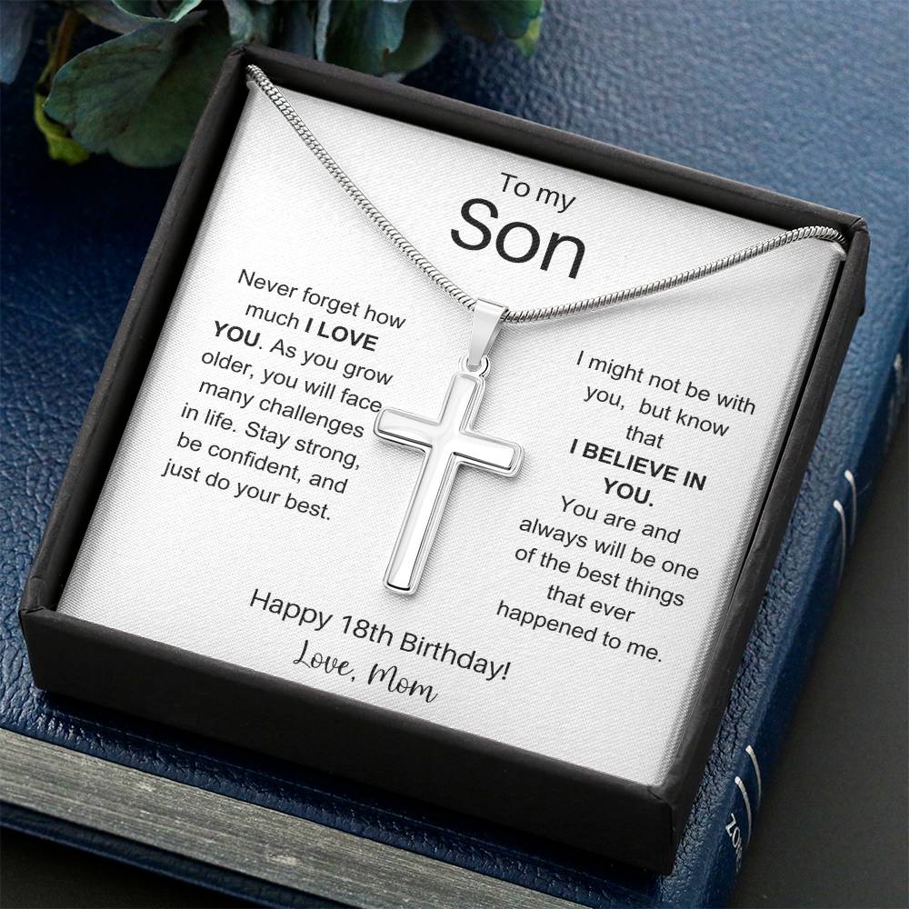 To My Son Happy 18th Birthday - Personalized Stainless Steel Cross Necklace