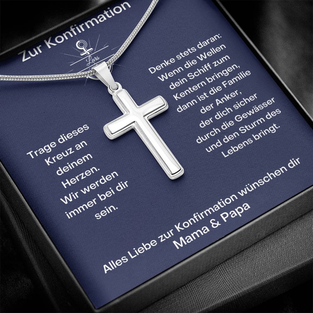 Zur Konfirmation | Wir Werden Immer Bei Dir Sein | Personalized Stainless Steel Cross Necklace