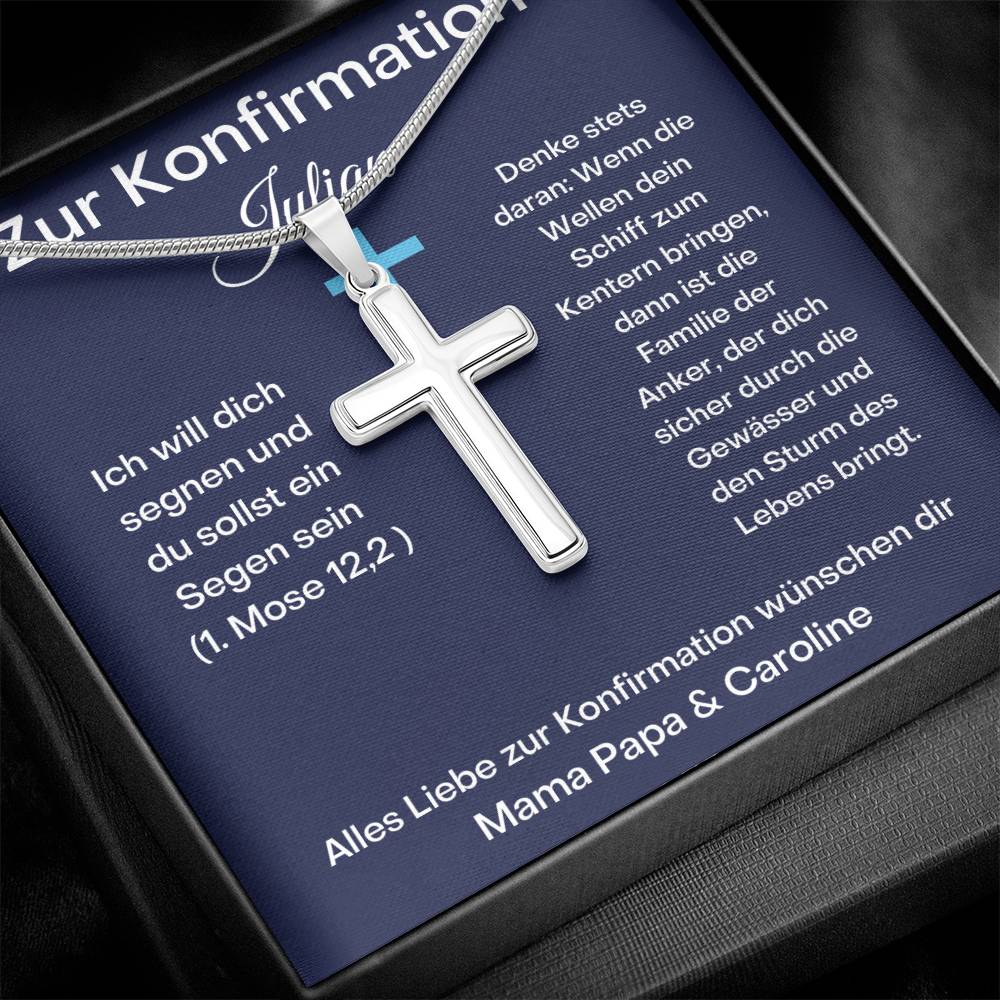Alles Liebe Zur Konfirmation Wünschen Dir | (1. Mose 12,2) | Personalized Stainless Steel Cross Necklace
