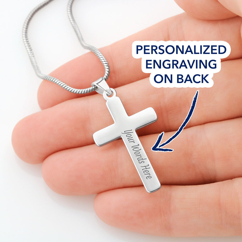 To Our Son - Happy 14th Birthday - Personalized Stainless Steel Cross Necklace