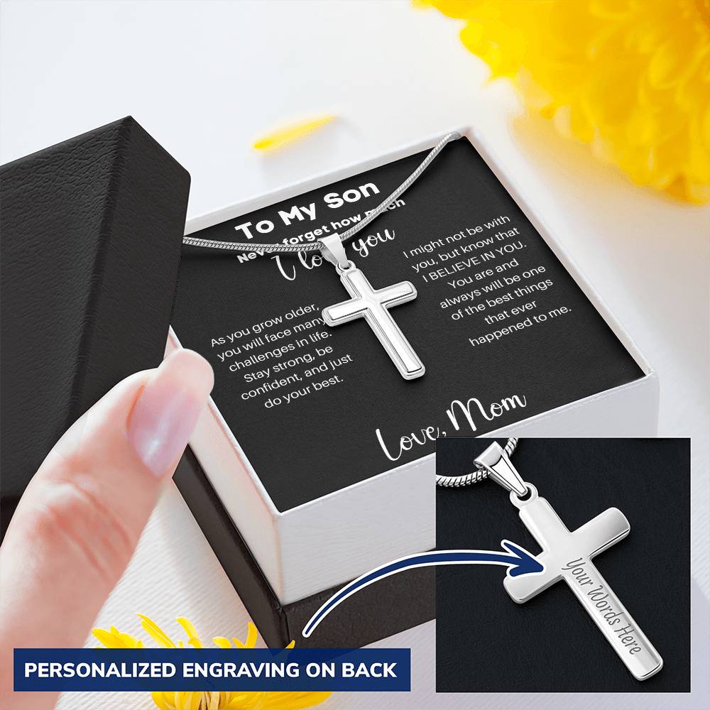To My Son - Do Your Best - Personalized Stainless Steel Cross Necklace