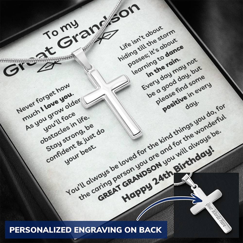 To Our Great Grandson's 24th Birthday - Personalized Stainless Steel Cross
