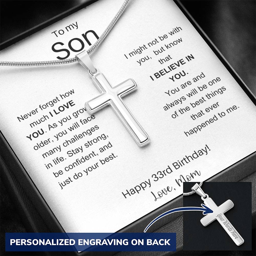 To My Son Happy 33rd Birthday - Personalized Stainless Steel Cross Necklace
