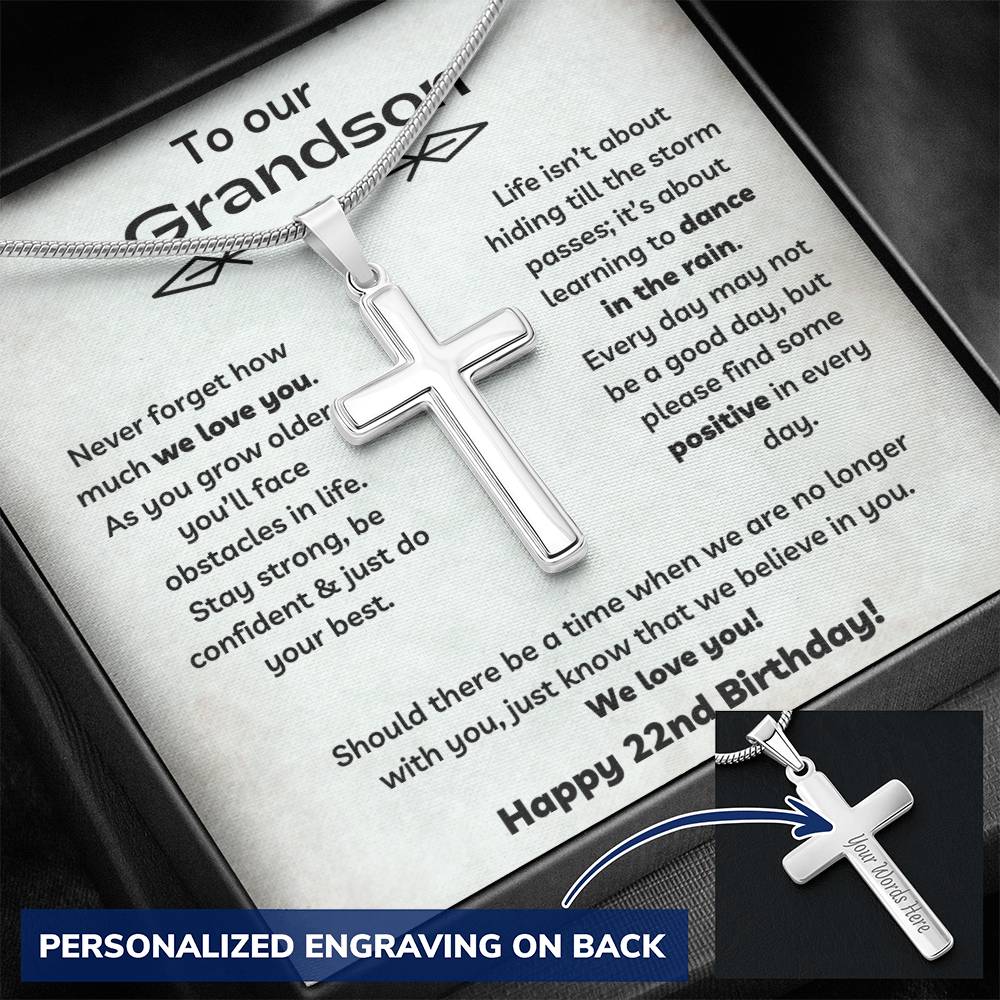 To Our Grandson's 22nd Birthday - Personalized Stainless Steel Cross