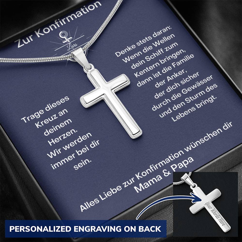 Zur Konfirmation | Wir Werden Immer Bei Dir Sein | Personalized Stainless Steel Cross Necklace