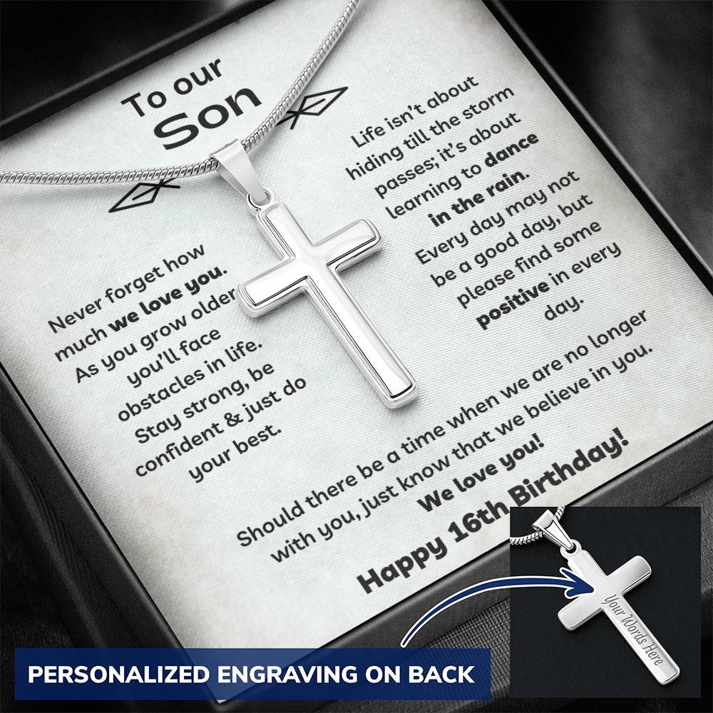 To Our Son's 16th Birthday - Personalized Stainless Steel Cross