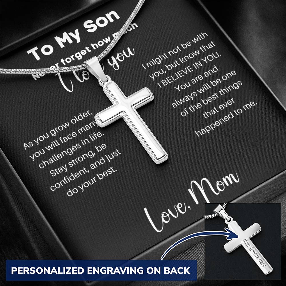 To My Son - Do Your Best - Personalized Stainless Steel Cross Necklace