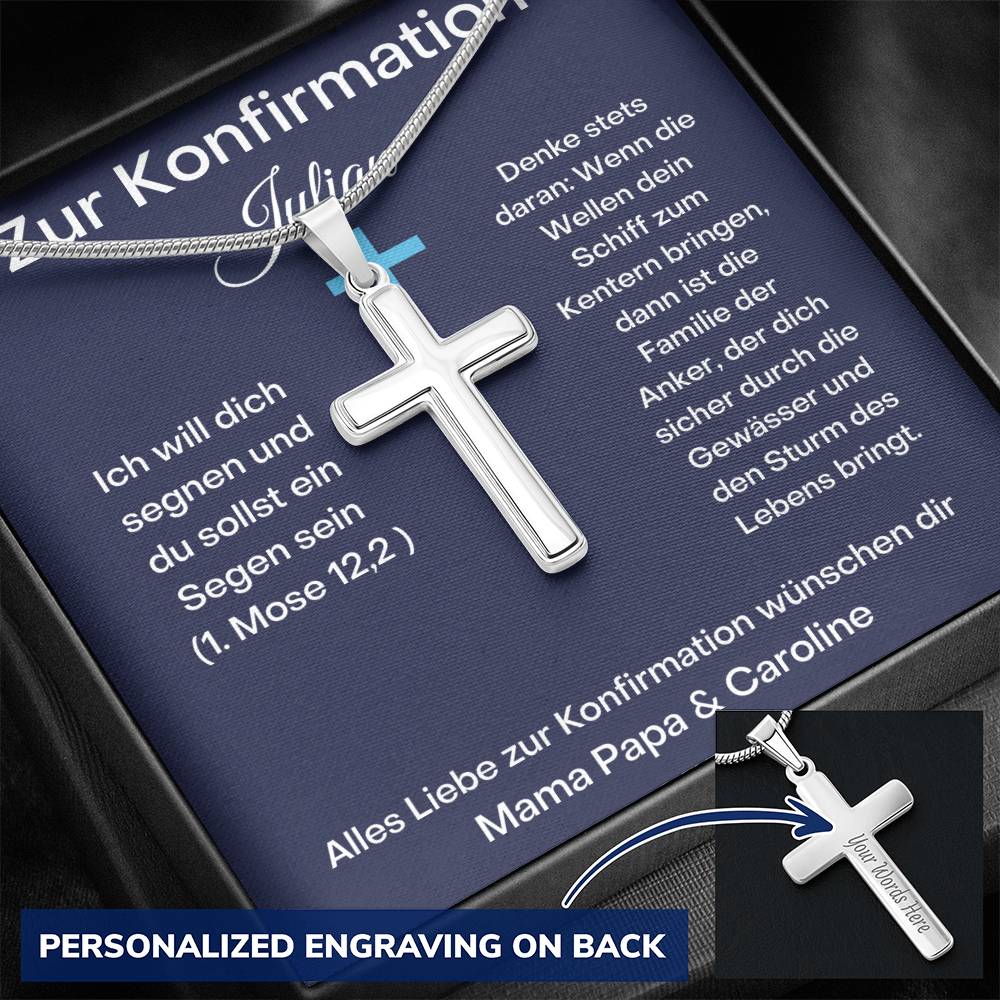 Alles Liebe Zur Konfirmation Wünschen Dir | (1. Mose 12,2) | Personalized Stainless Steel Cross Necklace
