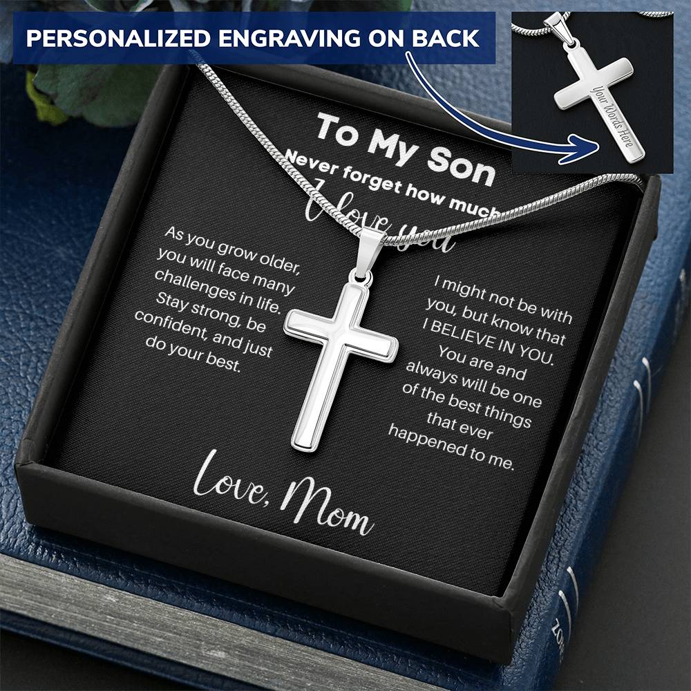 To My Son - Do Your Best - Personalized Stainless Steel Cross Necklace